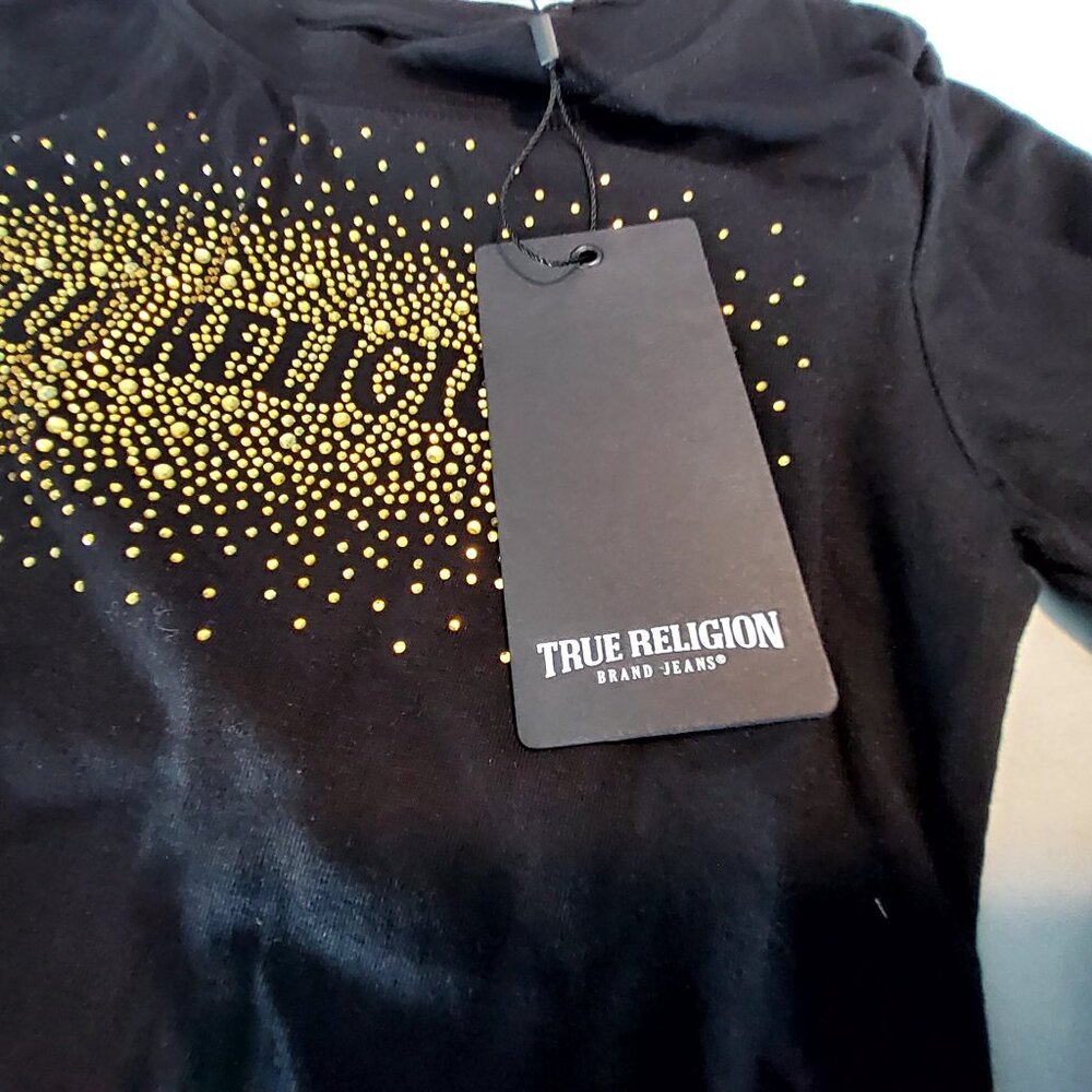 True Religion Long Sleeve Black Gold Studded Tee Size L (6X)  Girls 100% Cotton - Picture 7 of 11